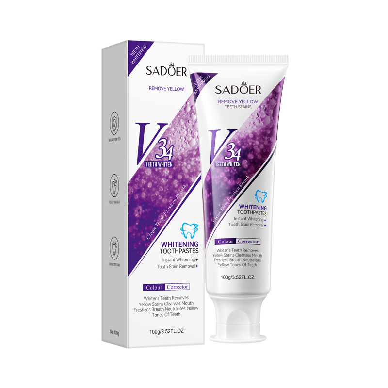 SADOER Teeth Whitenining Toothpaste, V34 Teeth Whitener, Clean Teeth, Fresh Breath, Tooth Stain Removal