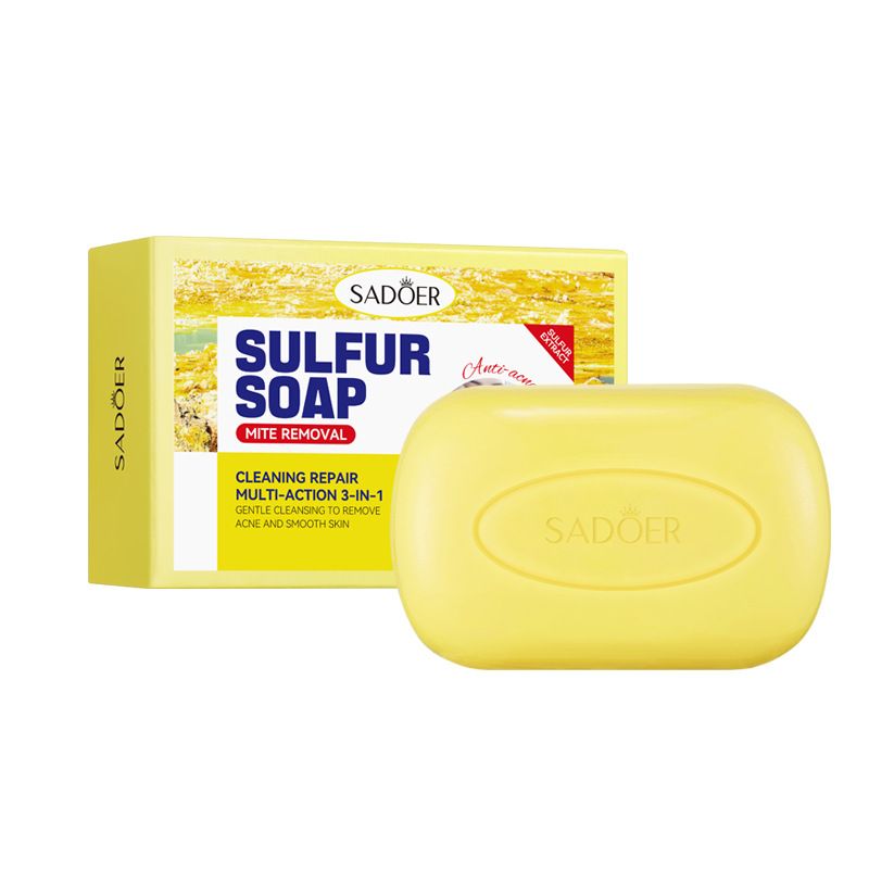Sadoer 3 Pieces Sulfur Soap Mite Removal Soap, for Gentle Cleaning, Remove Acne and Smooth Skin