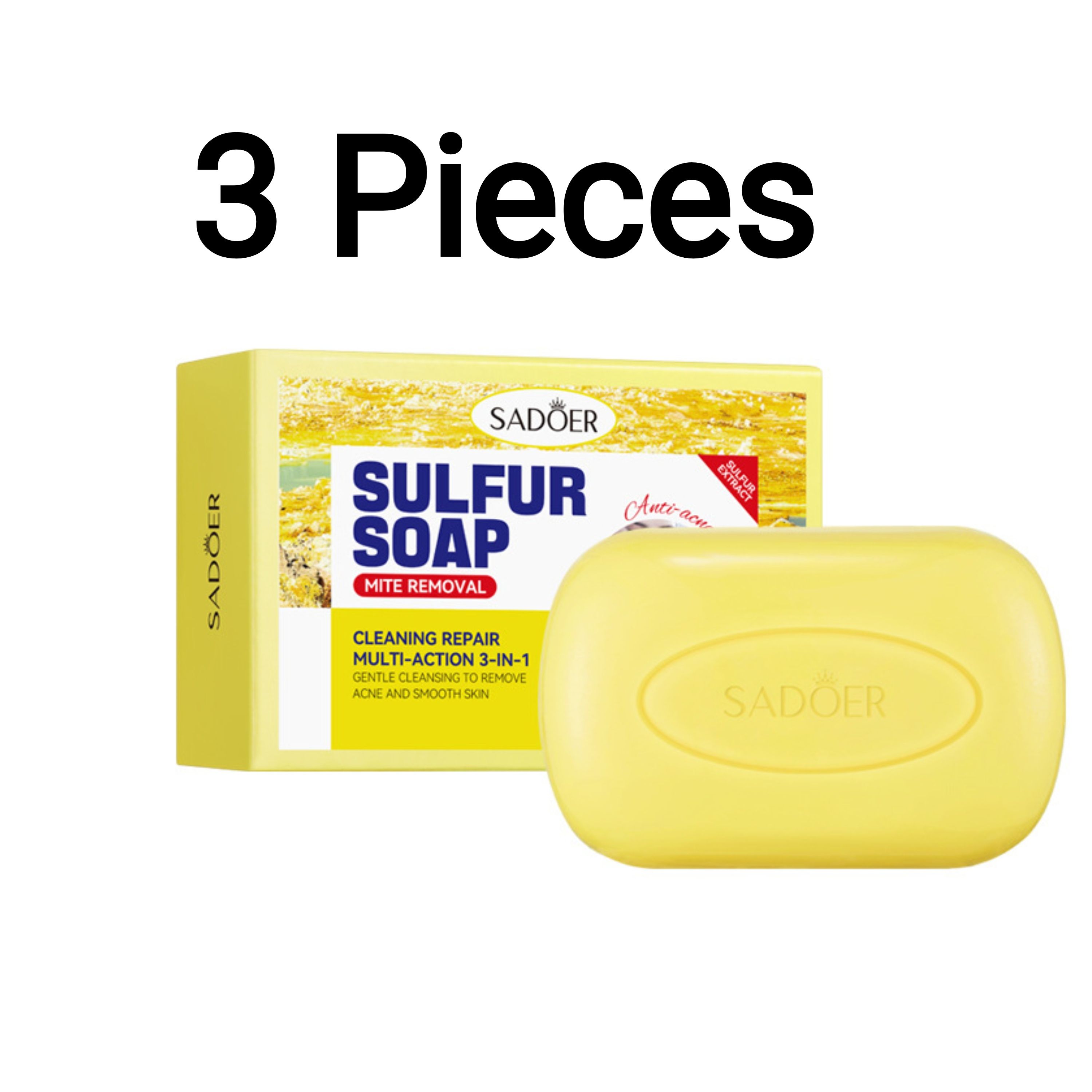 Sadoer 3 Pieces Sulfur Soap Mite Removal Soap, for Gentle Cleaning, Remove Acne and Smooth Skin