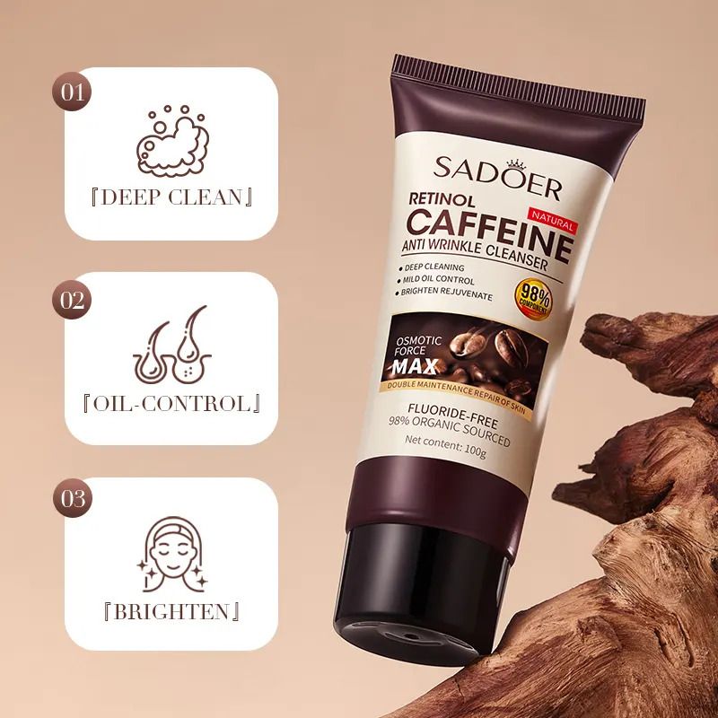 Sadoer 3 in 1, Retinol Caffeine Face Serum + Cleanser + Face Cream  Like Vitamin C, Offers Anti Wrinkles, Skin Rejuvenation, Moisturizing, Firming, Increase Skin Elasticity