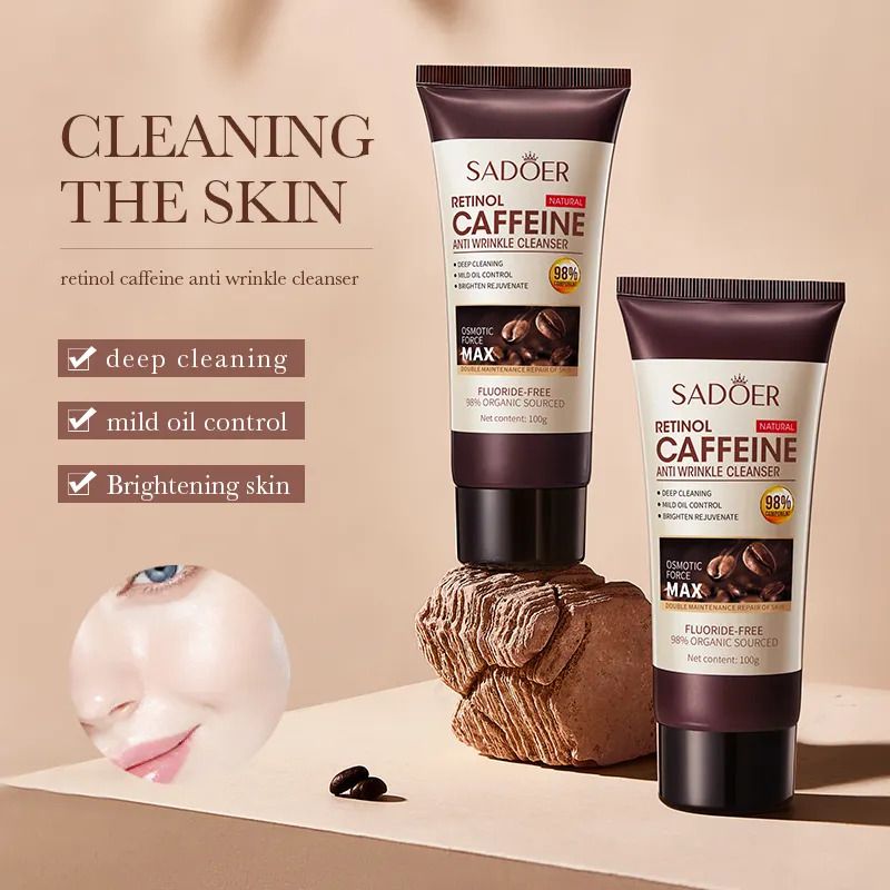 Sadoer 3 in 1, Retinol Caffeine Face Serum + Cleanser + Face Cream  Like Vitamin C, Offers Anti Wrinkles, Skin Rejuvenation, Moisturizing, Firming, Increase Skin Elasticity
