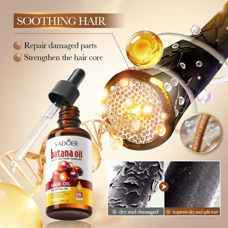 SADOER Batana Oil  Hair Oil, Essential Oil for  Hair Care, Scalp Care, Hair Growth, Voluminous Dense Hair Growth, Activates Hair Follicles, with Ginger and Hydrating Carotenoids For Fluffy Shiny Hair