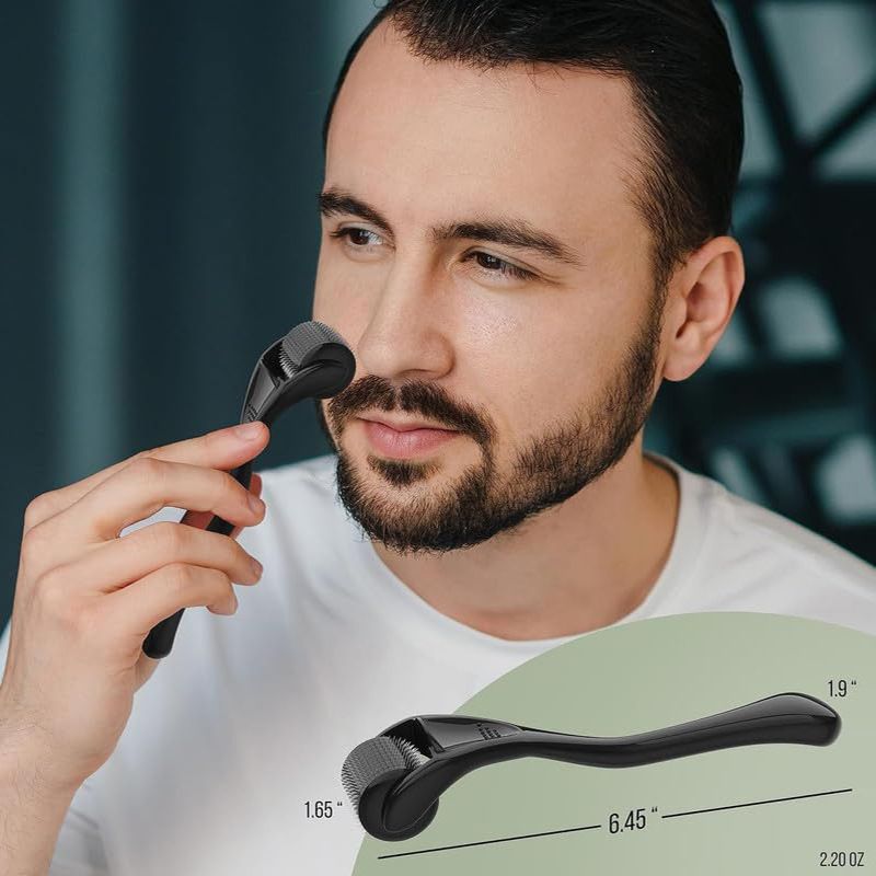 Black Derma Roller, Micro Needles Therapy 0.5 mm Derma Roller Hair Growth Beard Growth Anti-Wrinkle Derma Roller, Anti Stretchmarks, Anti Black Heads