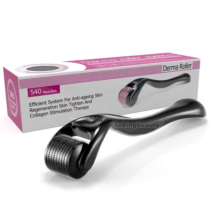 Black Derma Roller, Micro Needles Therapy 0.5 mm Derma Roller Hair Growth Beard Growth Anti-Wrinkle Derma Roller, Anti Stretchmarks, Anti Black Heads