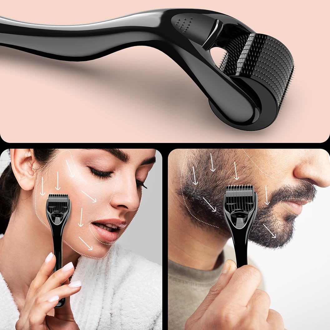 Black Derma Roller, Micro Needles Therapy 0.5 mm Derma Roller Hair Growth Beard Growth Anti-Wrinkle Derma Roller, Anti Stretchmarks, Anti Black Heads