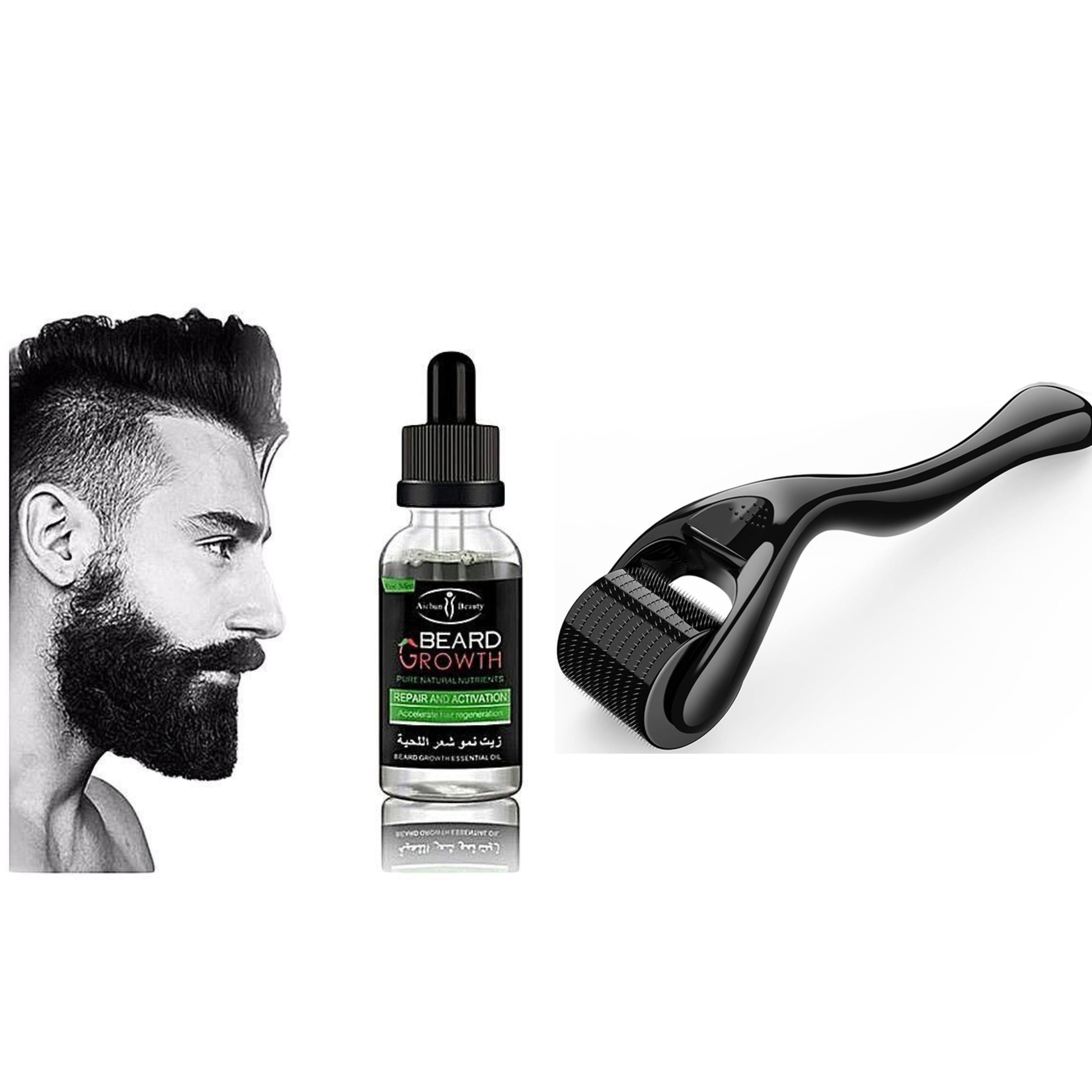 2 in 1,Black Derma Roller  0.5mm + Beard Growth Oil Aichun Beard and Moustache Growth Essential oil + Free Derma Roller (0.5mm), anti aging, Anti Wrinkles, Beard Growth Activator