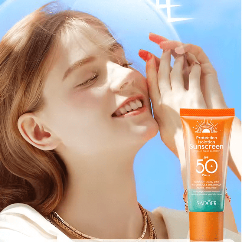 Sadoer 4 in 1 Set of Salicylic Acid 3% Acne Dispel Acne Repair Cream + Acne Repair Serum + Dispel Acne Amino Acid Gentle Cleanser + Anti Light Aging Sunscreen SPF 50 , Like Vitamin C, Moisturize skin