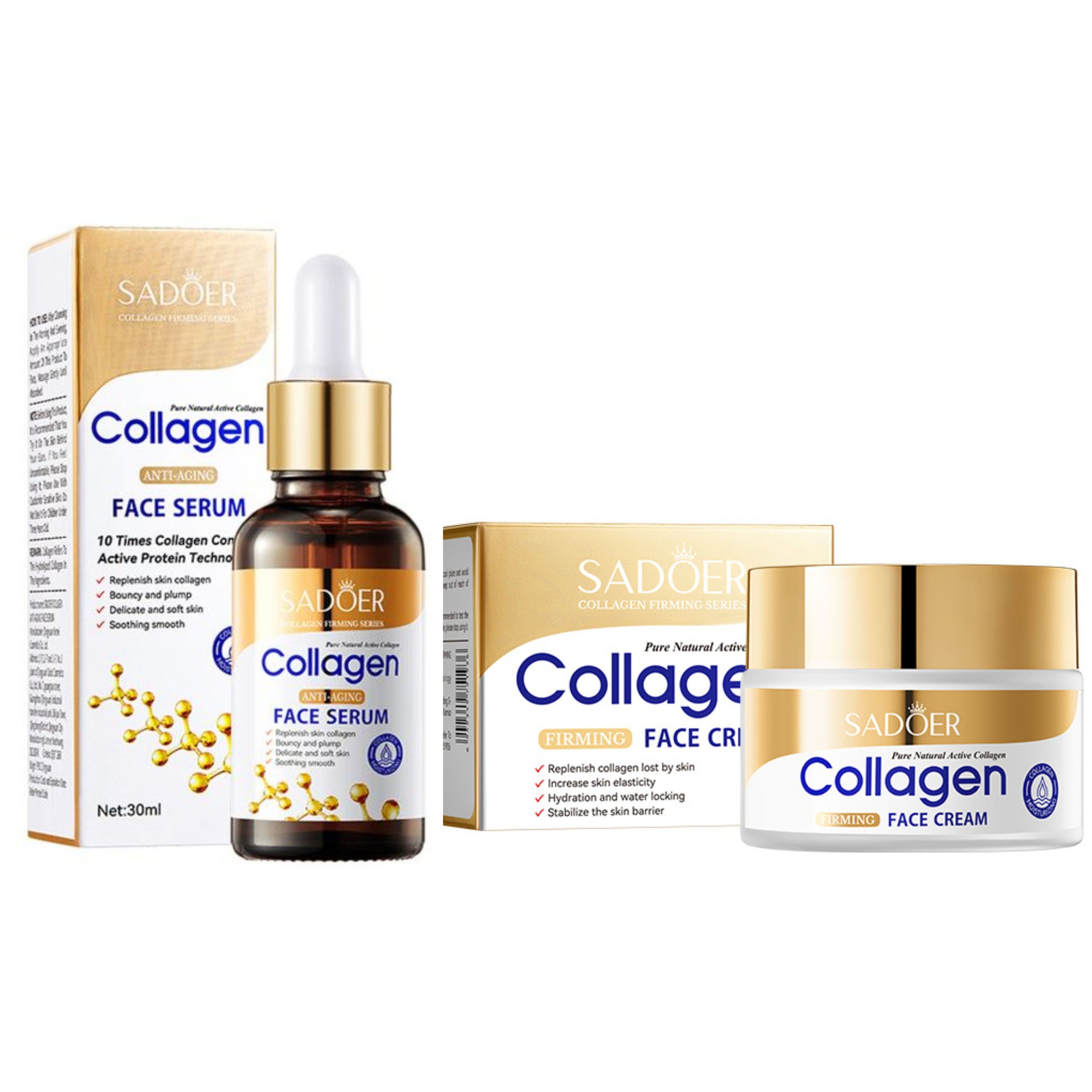 Sadoer 2 in 1 Collagen Face Serum Anti Aging Collagen Serum + Collagen Face Cream Firming Cream, Moisturizing Anti wrinkles and Anti Fine Lines Face smoothening Moisturizer, Vitamin C Complementary