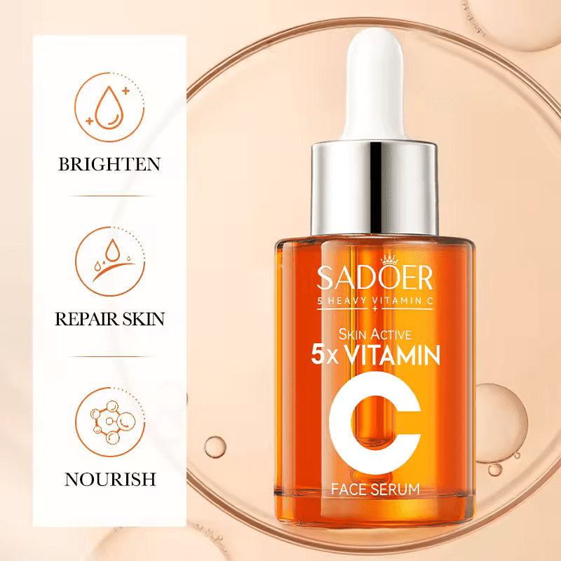 Sadoer 3 in 1 Skin Active 5 X Vitamin C  Cleanser  +  Vitamin C Serum for Deep Hydration and Skin Water Locking, Brightening the Skin Tone, Nourish The Skin, Whiten Spot