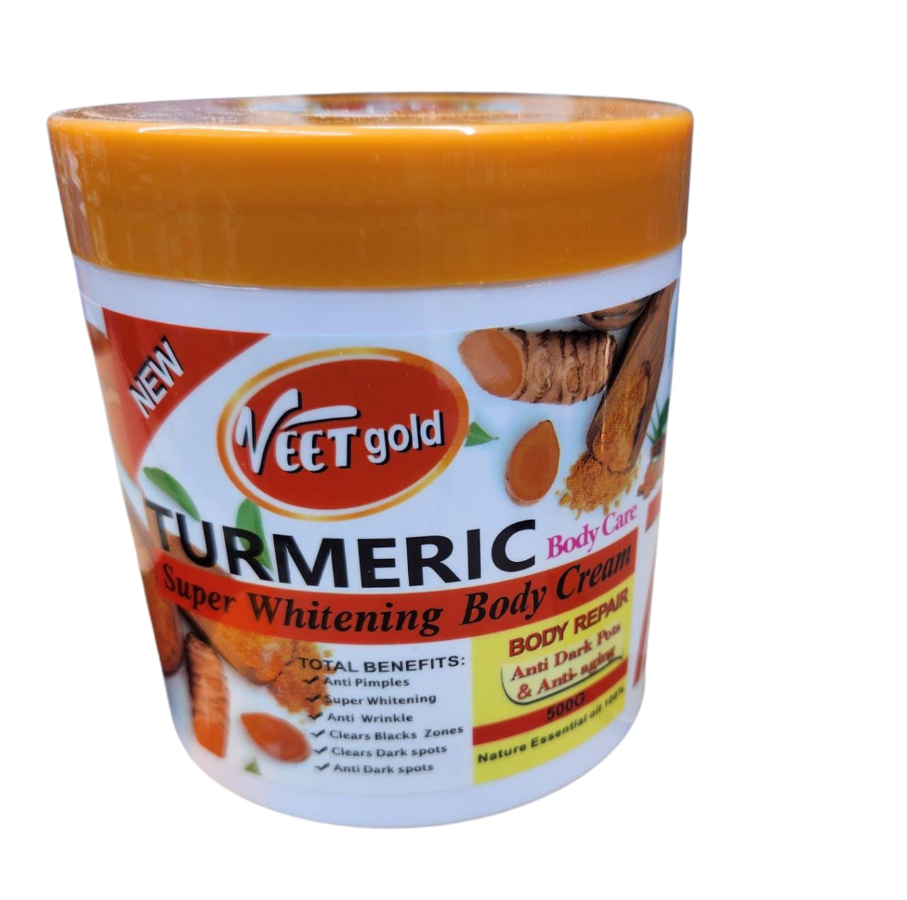 VEET Gold Turmeric super whitening body Cream anti-darks pots anti-aging, clears black zones,wringles and pimples 500g.