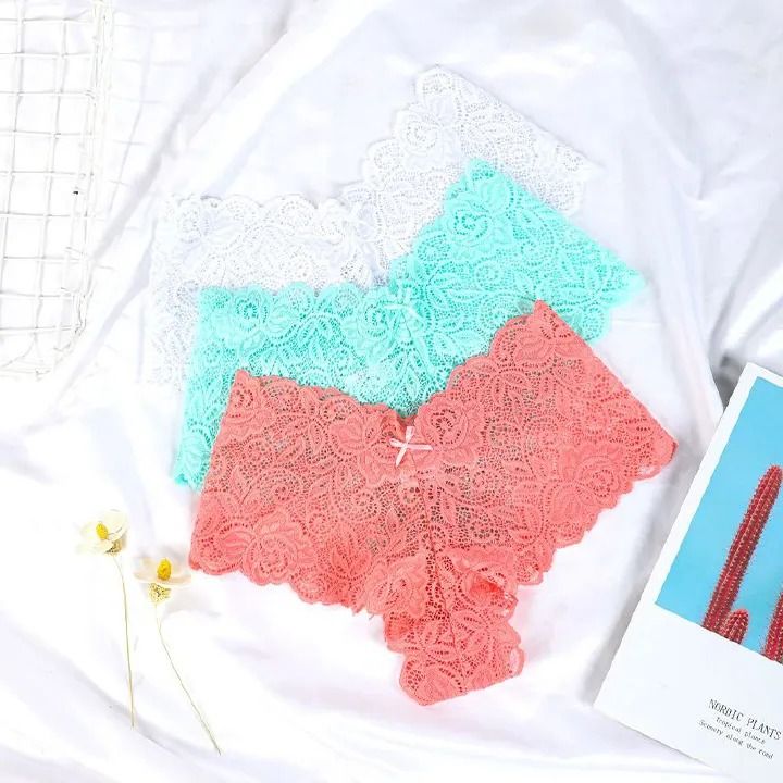 3 pack Plus Size Seductive Lace Boyshorts Panties Women Clothes- Low Waist Comfortable Plus Size Underwear for Women