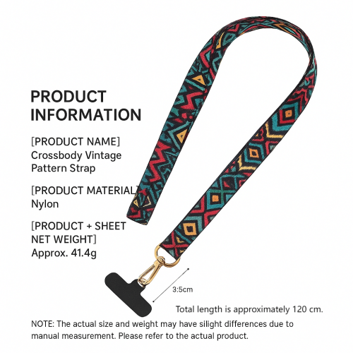 Adjustable Crossbody Phone Lanyard Strap – Vintage Tribal Pattern, Hands-Free Universal Neck & Shoulder Strap with Keychain Holder