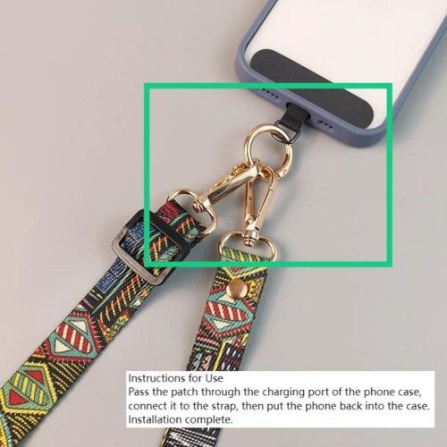Adjustable Crossbody Phone Lanyard Strap – Vintage Tribal Pattern, Hands-Free Universal Neck & Shoulder Strap with Keychain Holder