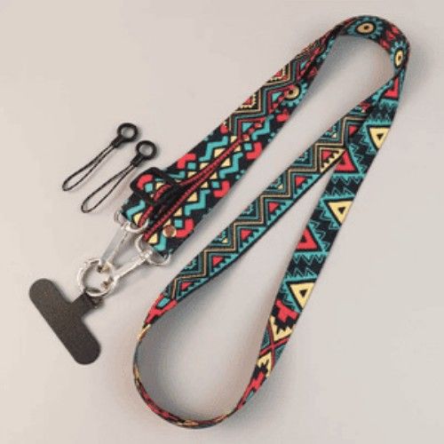 Adjustable Crossbody Phone Lanyard Strap – Vintage Tribal Pattern, Hands-Free Universal Neck & Shoulder Strap with Keychain Holder