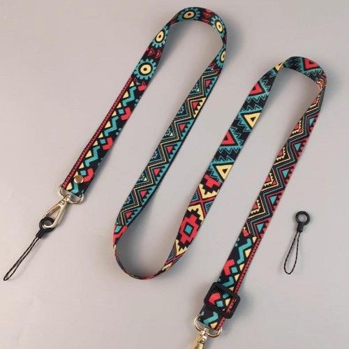 Adjustable Crossbody Phone Lanyard Strap – Vintage Tribal Pattern, Hands-Free Universal Neck & Shoulder Strap with Keychain Holder