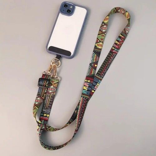 Adjustable Crossbody Phone Lanyard Strap – Vintage Tribal Pattern, Hands-Free Universal Neck & Shoulder Strap with Keychain Holder