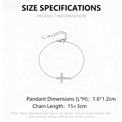 925 Silver Cross Bracelet with Zircon – Ins Style Luxury Minimalist Jewelry for Women