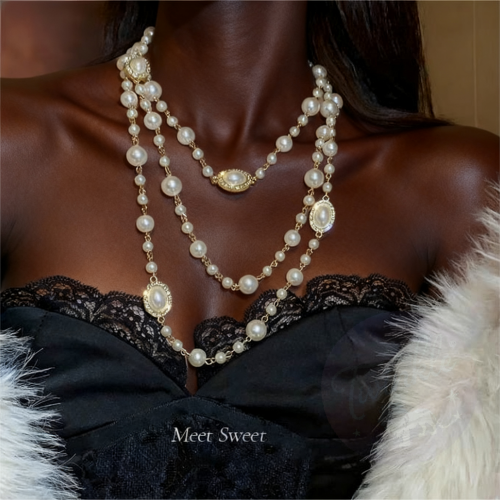 Kilimall High-Quality Bestselling Jewelry Must-Have Imitation Pearl Necklace for Women - French Retro, High-End, Light Luxury Layered Choker, Banquet Accessory | Retro Necklace [Imitation Pearl]