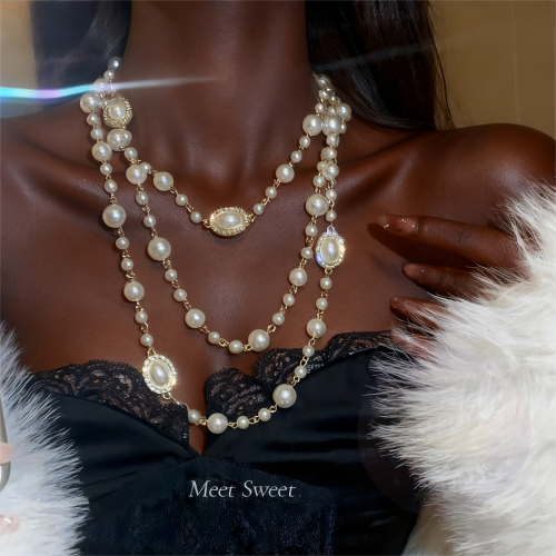 Kilimall High-Quality Bestselling Jewelry Must-Have Imitation Pearl Necklace for Women - French Retro, High-End, Light Luxury Layered Choker, Banquet Accessory | Retro Necklace [Imitation Pearl]