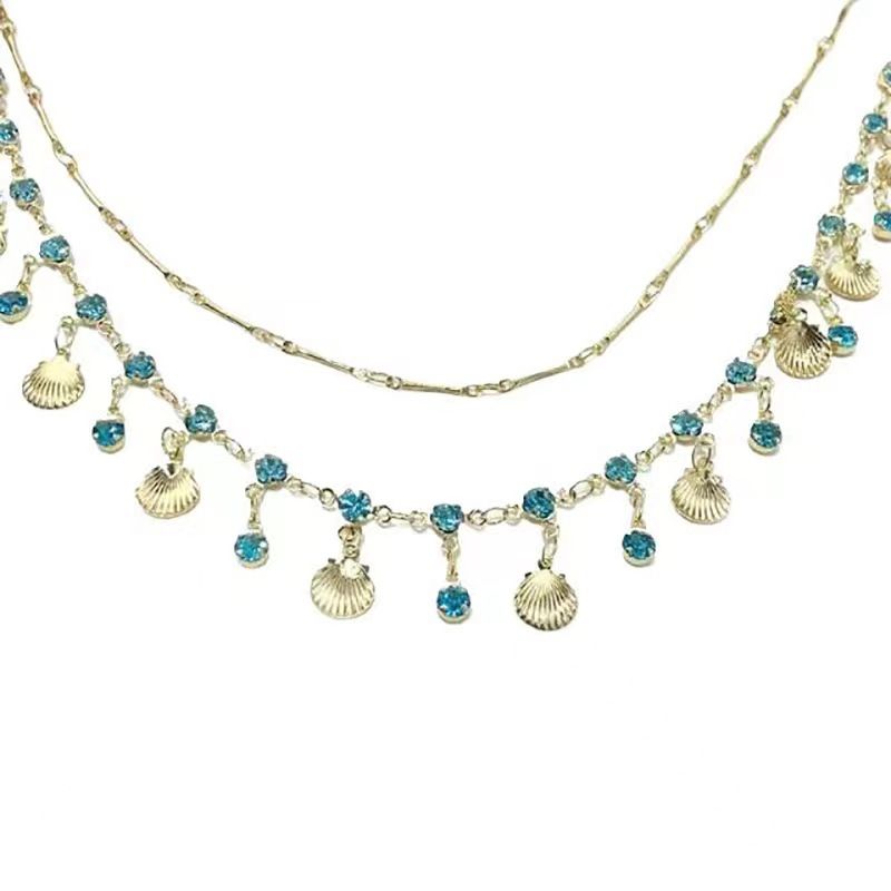 Jewellery Bohemian Ocean Shell Layered Necklace with Blue Crystals – Urembo wa Bahari Jewelry, Gold-Toned Statement Piece for Beach & Party, Unique Gift for Fashion Enthusiasts shell bracelet ocean