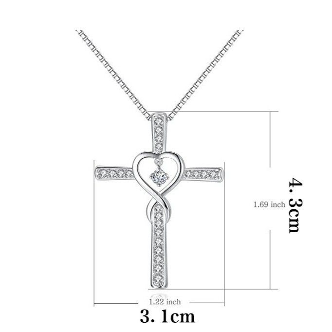 Limited Time Deal Sparkling Infinity Cross & Heart Pendant Necklace – Silver Tone Diamond Accent Religious Jewelry | Romantic Gift for Her | Shanga ya Msalaba na Moyo Elegant Cross Necklace with Heart