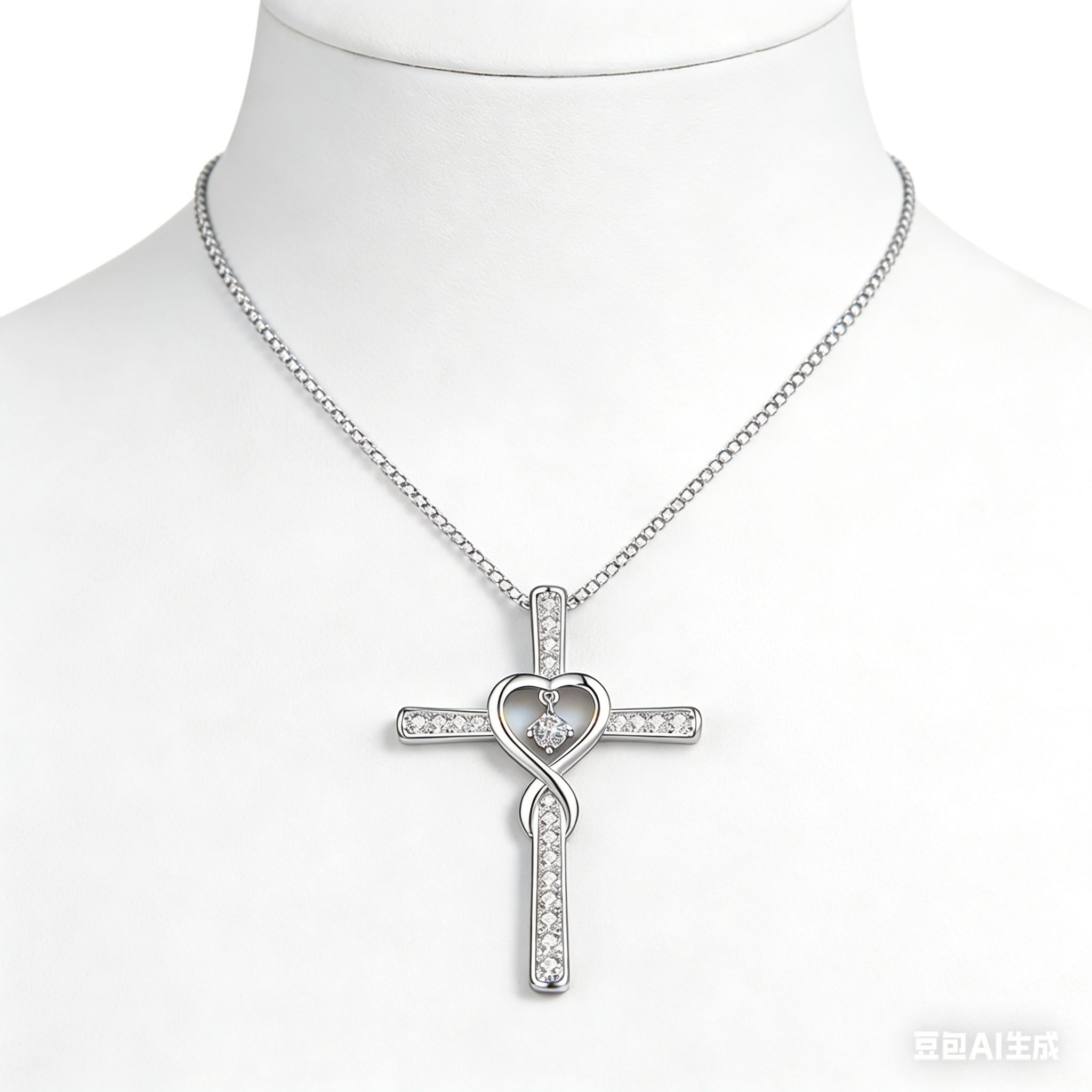 Limited Time Deal Sparkling Infinity Cross & Heart Pendant Necklace – Silver Tone Diamond Accent Religious Jewelry | Romantic Gift for Her | Shanga ya Msalaba na Moyo Elegant Cross Necklace with Heart