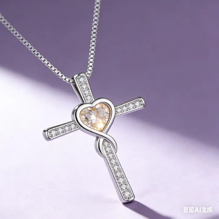 Limited Time Deal Sparkling Infinity Cross & Heart Pendant Necklace – Silver Tone Diamond Accent Religious Jewelry | Romantic Gift for Her | Shanga ya Msalaba na Moyo Elegant Cross Necklace with Heart