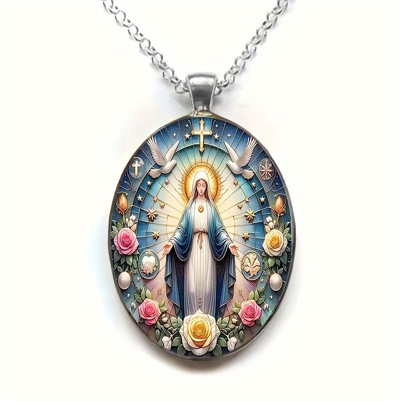 Vibrant Our Lady Mary Pendant Necklace (Floral Accents) – Festive Wear, Top Gift for Couples & Lovers | Vifaa vya kofia vya mapenzi (Love Jewelry) Meaningful Religious Accessory