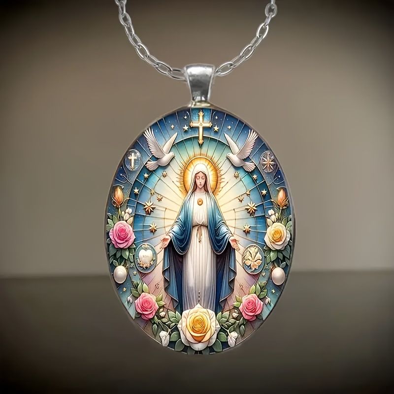 Vibrant Our Lady Mary Pendant Necklace (Floral Accents) – Festive Wear, Top Gift for Couples & Lovers | Vifaa vya kofia vya mapenzi (Love Jewelry) Meaningful Religious Accessory
