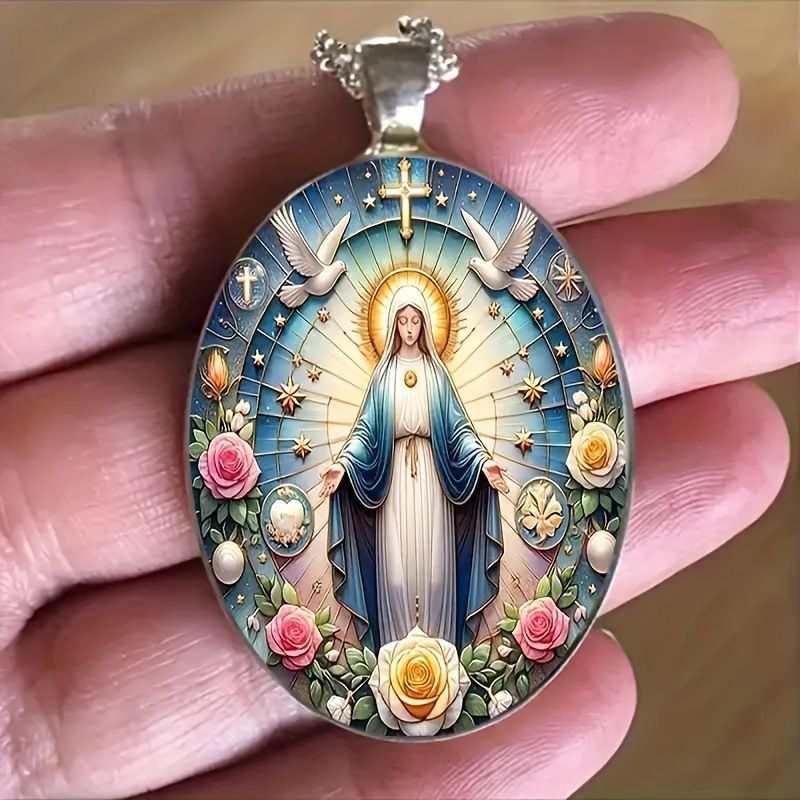 Vibrant Our Lady Mary Pendant Necklace (Floral Accents) – Festive Wear, Top Gift for Couples & Lovers | Vifaa vya kofia vya mapenzi (Love Jewelry) Meaningful Religious Accessory