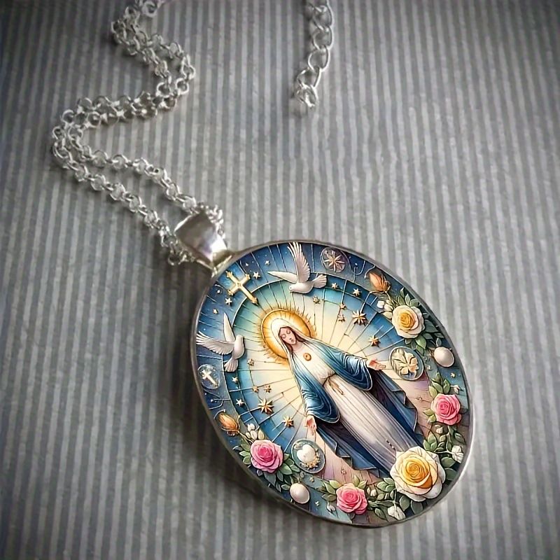 Vibrant Our Lady Mary Pendant Necklace (Floral Accents) – Festive Wear, Top Gift for Couples & Lovers | Vifaa vya kofia vya mapenzi (Love Jewelry) Meaningful Religious Accessory