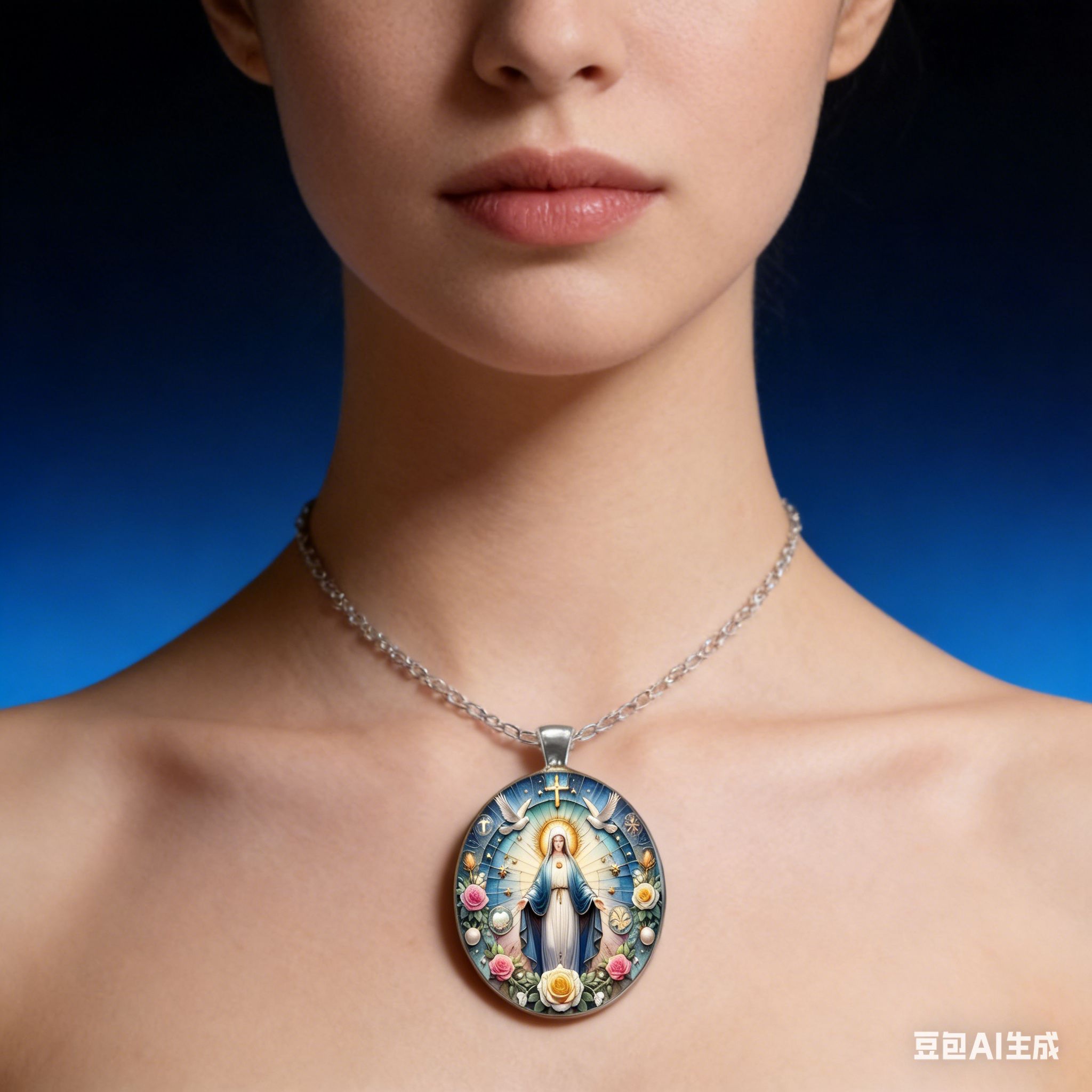 Vibrant Our Lady Mary Pendant Necklace (Floral Accents) – Festive Wear, Top Gift for Couples & Lovers | Vifaa vya kofia vya mapenzi (Love Jewelry) Meaningful Religious Accessory
