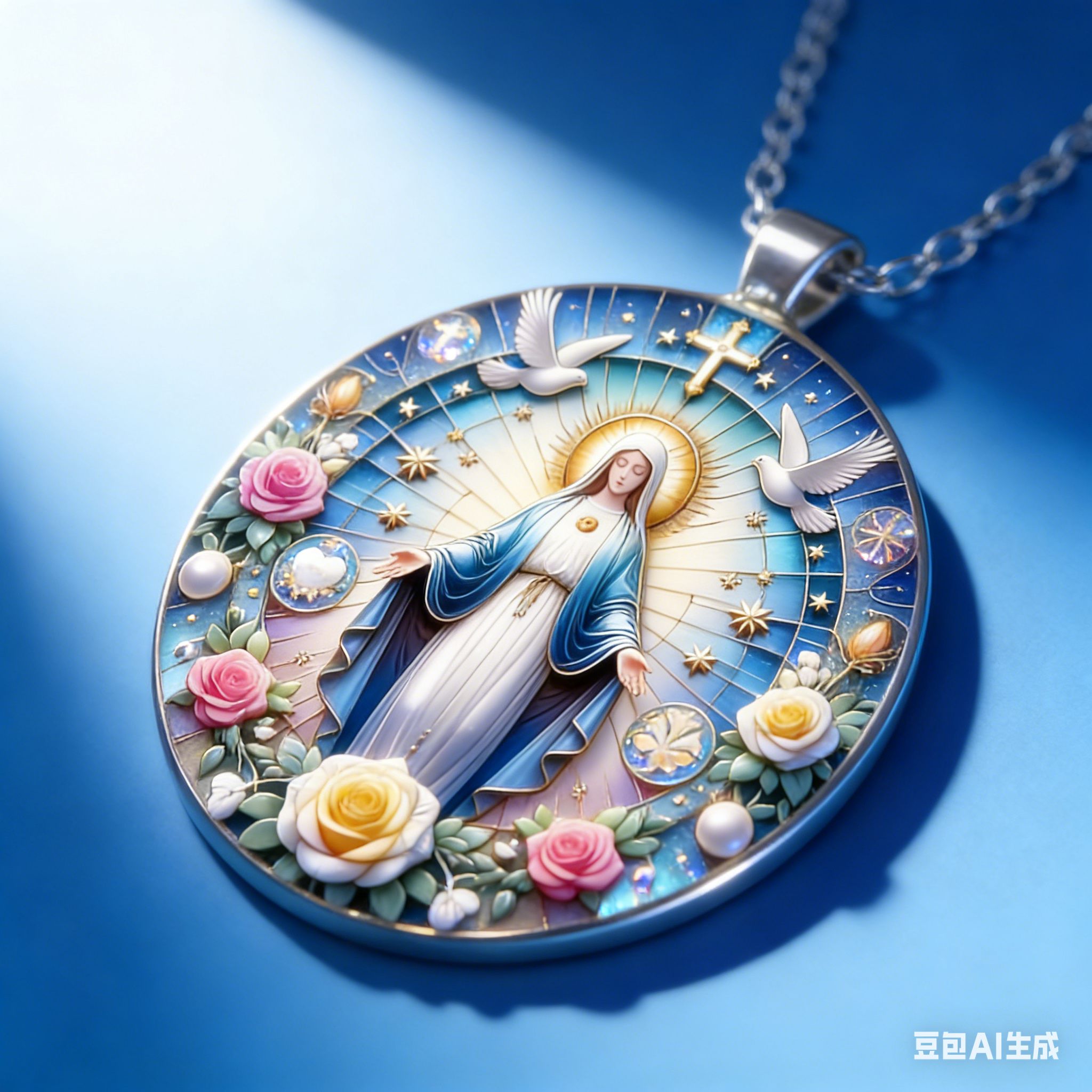 Vibrant Our Lady Mary Pendant Necklace (Floral Accents) – Festive Wear, Top Gift for Couples & Lovers | Vifaa vya kofia vya mapenzi (Love Jewelry) Meaningful Religious Accessory