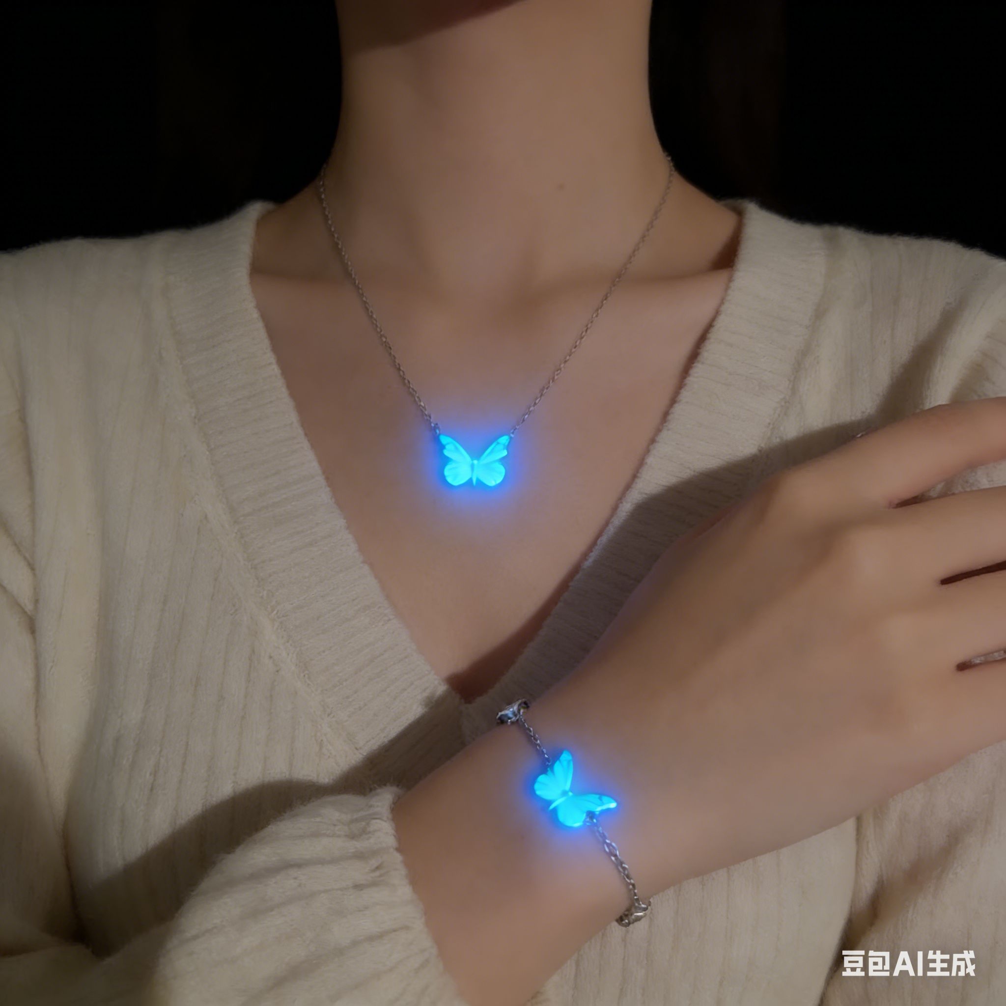 2-Piece Glow-in-the-Dark Butterfly Jewelry Set (Necklace + Bracelet) – Super Budget-Friendly, Luminous Design Makes You Shine | Top Gift for Lovers, Family & Partners | Zawadi ya Mapenzi na Ndugu