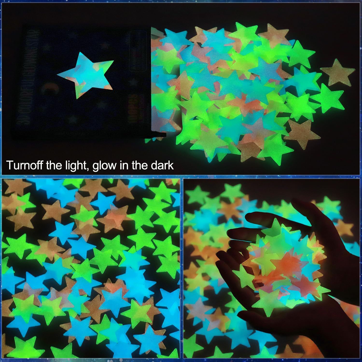 Flash Fash 100-Piece 3D Glow-in-the-Dark Stars Set – Super Budget-Friendly, Ideal for Creating Home Starry Sky Ambiance  Favorites of Kids & Lovers  Zawadi ya Watoto na Wanandoa kwa Mazingira ya Nyota