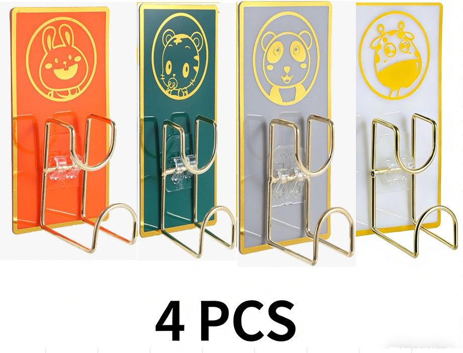 12th Anniversary Sale Multi-Scene Cartoon Hooks Set – 4pcs Gold-Stamped No Drill Adhesive Hangers, for Bathroom Basin, Kitchen Utensils & Entryway Keys | Vifaa vya Kufuli