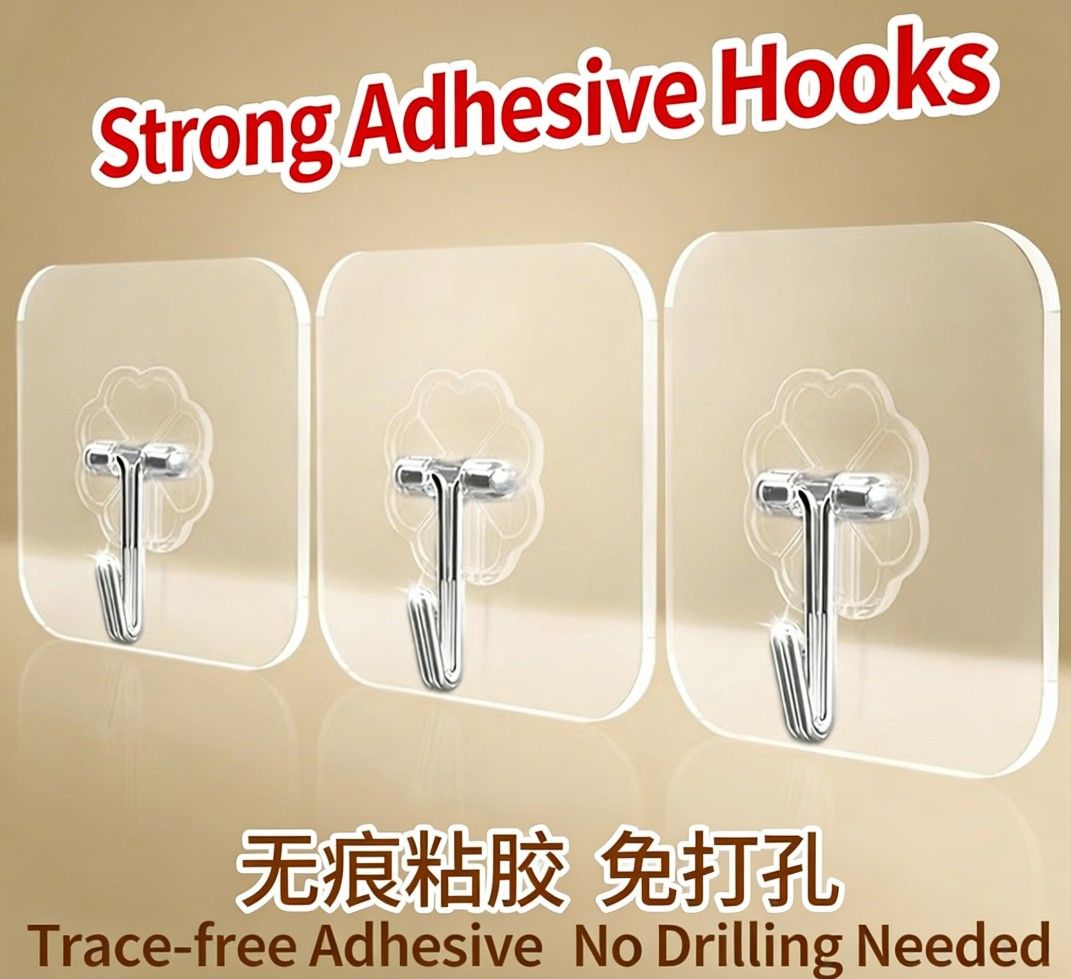5PCS Invisible Clear Wall Hooks – No Drill Wall Hangers for Kitchen & Bathroom | Heavy Duty Waterproof Stickers | Vifaa vya Kufunga Vitu kwa Nyumba (Home Hanging Tools)