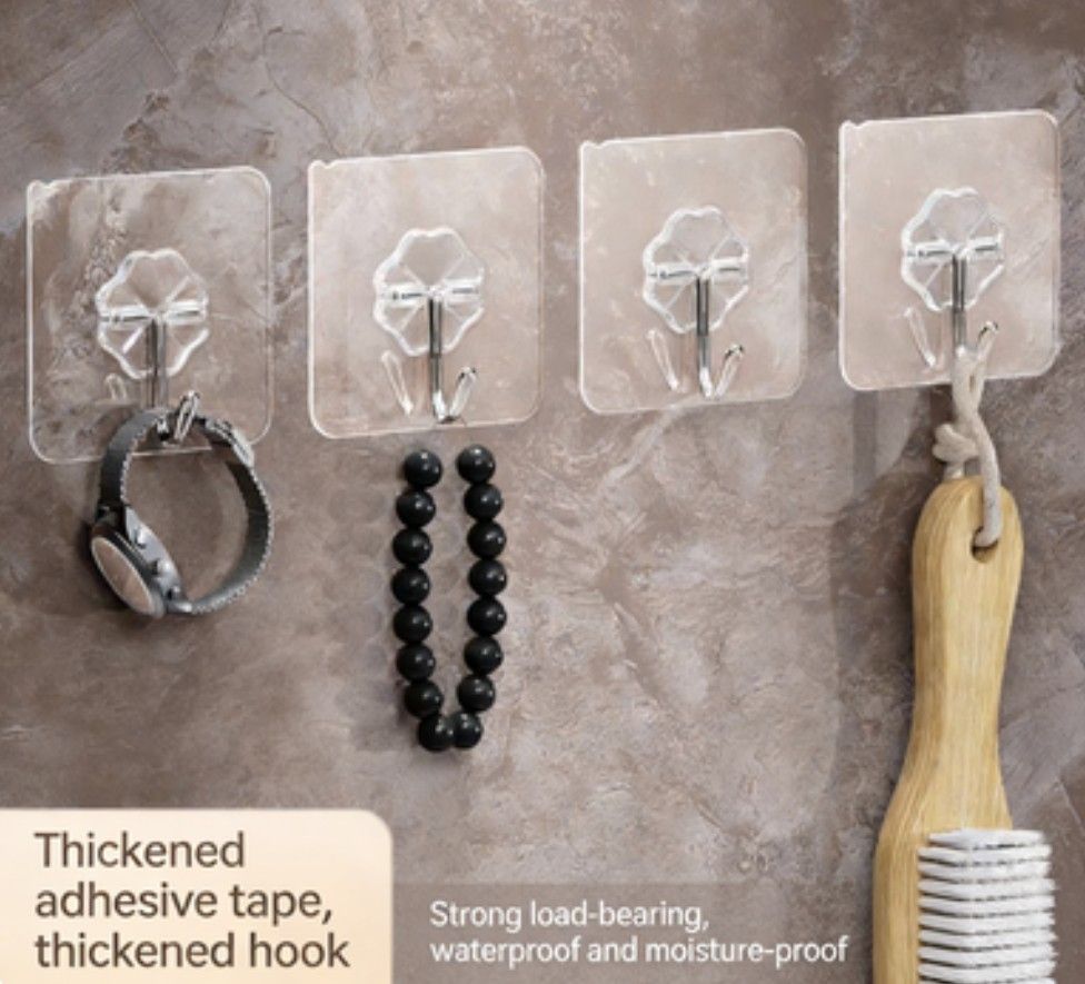 5PCS Invisible Clear Wall Hooks – No Drill Wall Hangers for Kitchen & Bathroom | Heavy Duty Waterproof Stickers | Vifaa vya Kufunga Vitu kwa Nyumba (Home Hanging Tools)