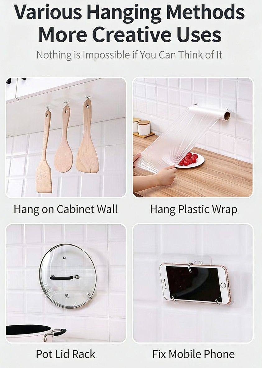 5PCS Invisible Clear Wall Hooks – No Drill Wall Hangers for Kitchen & Bathroom | Heavy Duty Waterproof Stickers | Vifaa vya Kufunga Vitu kwa Nyumba (Home Hanging Tools)
