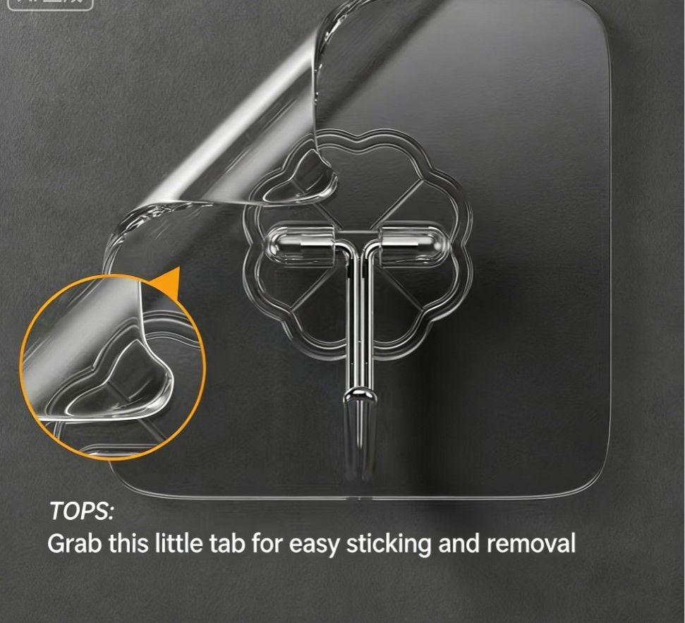 5PCS Invisible Clear Wall Hooks – No Drill Wall Hangers for Kitchen & Bathroom | Heavy Duty Waterproof Stickers | Vifaa vya Kufunga Vitu kwa Nyumba (Home Hanging Tools)