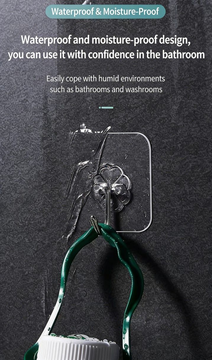 5PCS Invisible Clear Wall Hooks – No Drill Wall Hangers for Kitchen & Bathroom | Heavy Duty Waterproof Stickers | Vifaa vya Kufunga Vitu kwa Nyumba (Home Hanging Tools)