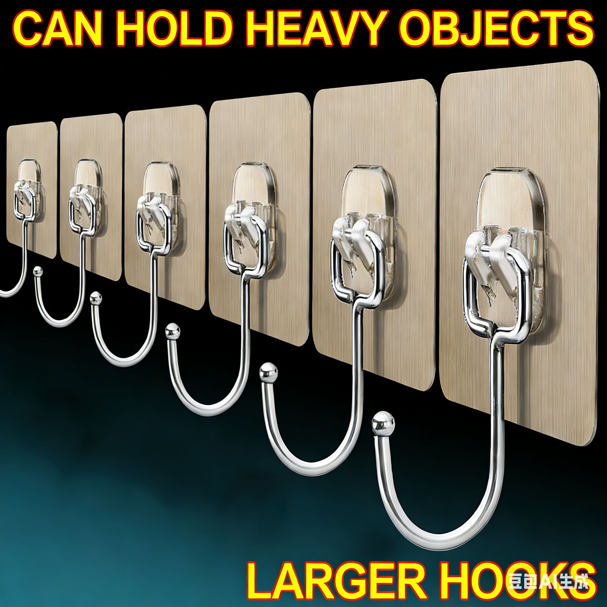"5 Pcs / Large Hooks 
5 sets of stainless steel strong self-adhesive multi-functional large hooks: suitable for door lock storage, wall hanging, and kitchen and bathroom use"