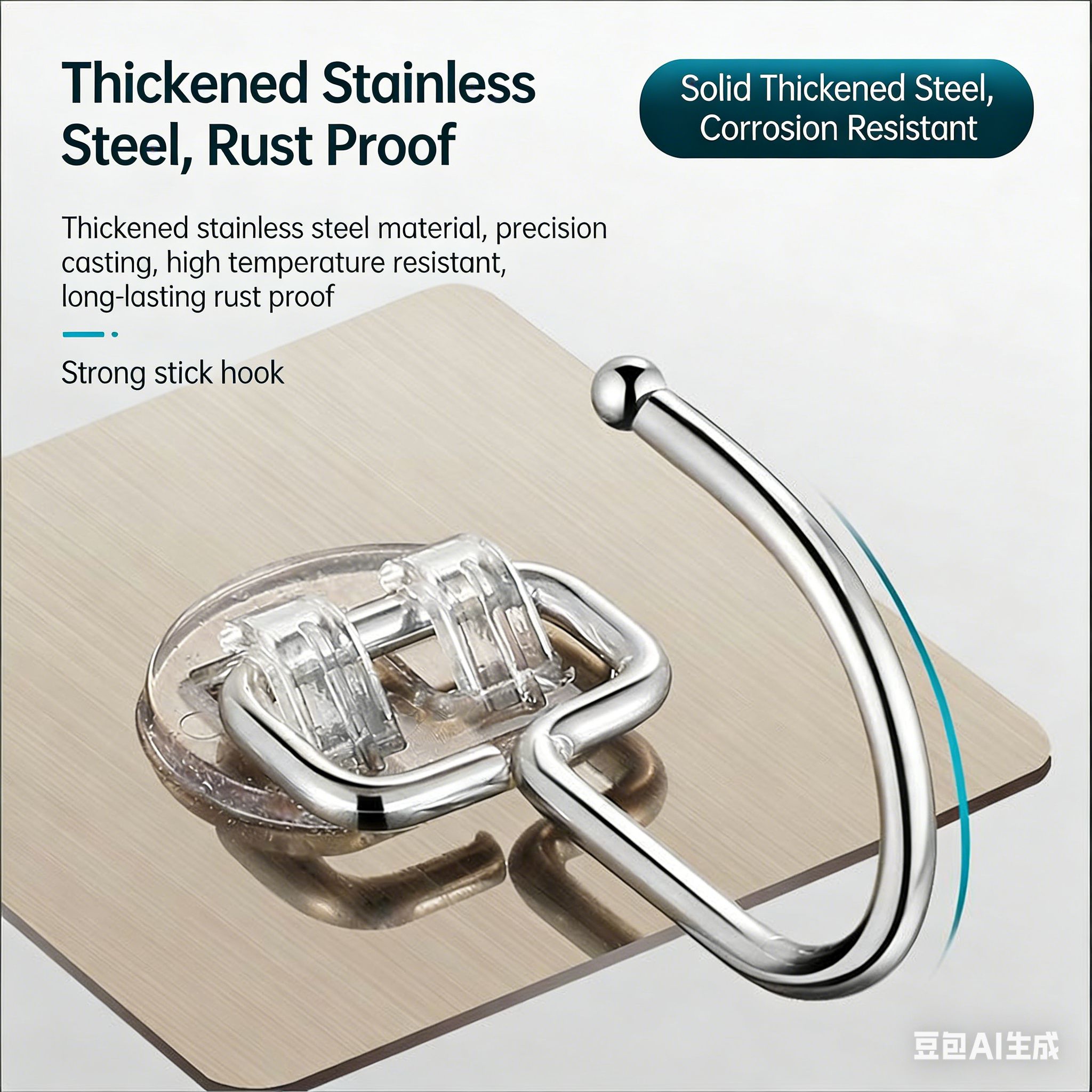 "5 Pcs / Large Hooks 
5 sets of stainless steel strong self-adhesive multi-functional large hooks: suitable for door lock storage, wall hanging, and kitchen and bathroom use"