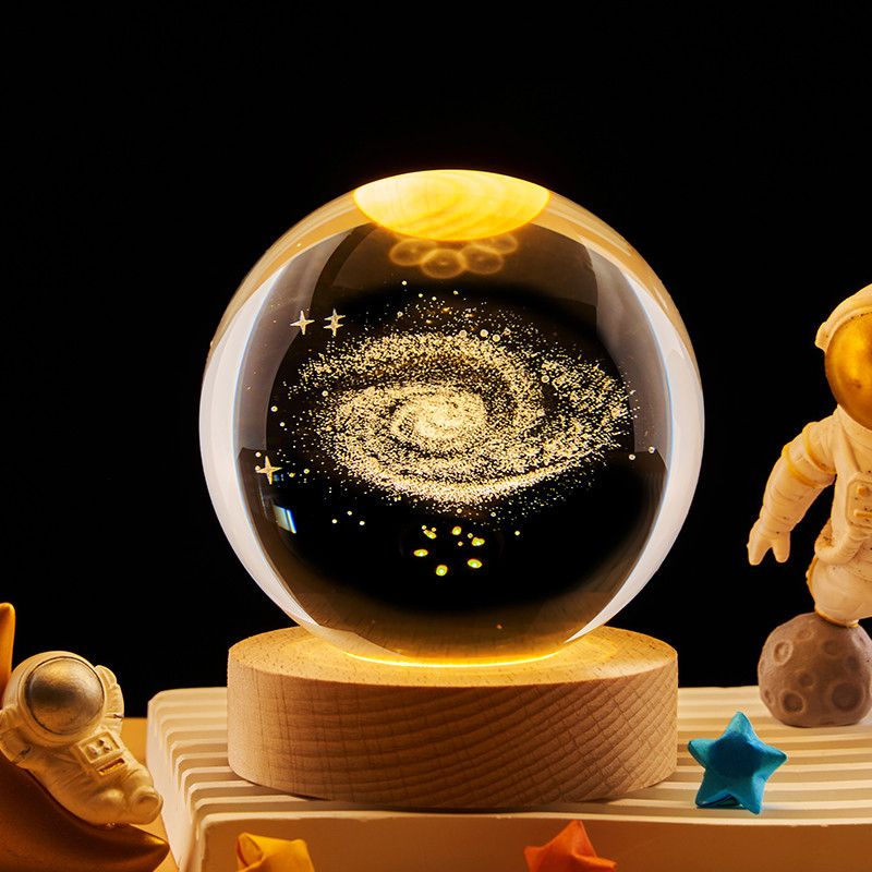 3D Engraved Crystal Ball Night Light – Galaxy, Angel & Deer Designs | Wooden Base, Warm Glow | Ideal Christmas Gift | Vifaa vya Kuzalisha Mwangaza kwa Nyumba (Home Decor & Gifts)