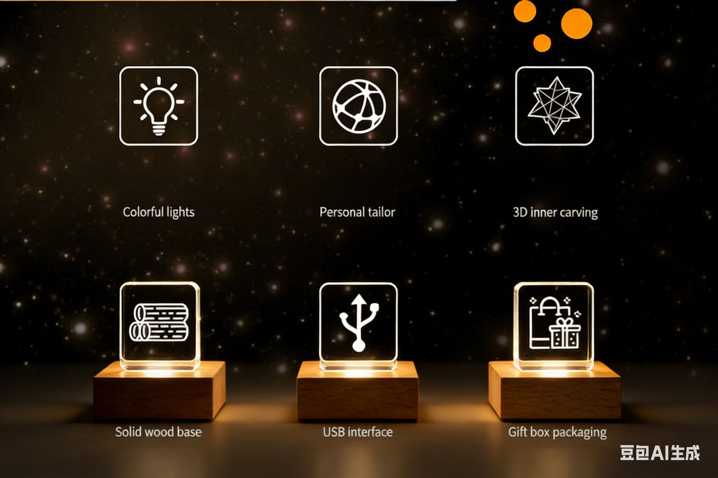3D Engraved Crystal Ball Night Light – Galaxy, Angel & Deer Designs | Wooden Base, Warm Glow | Ideal Christmas Gift | Vifaa vya Kuzalisha Mwangaza kwa Nyumba (Home Decor & Gifts)