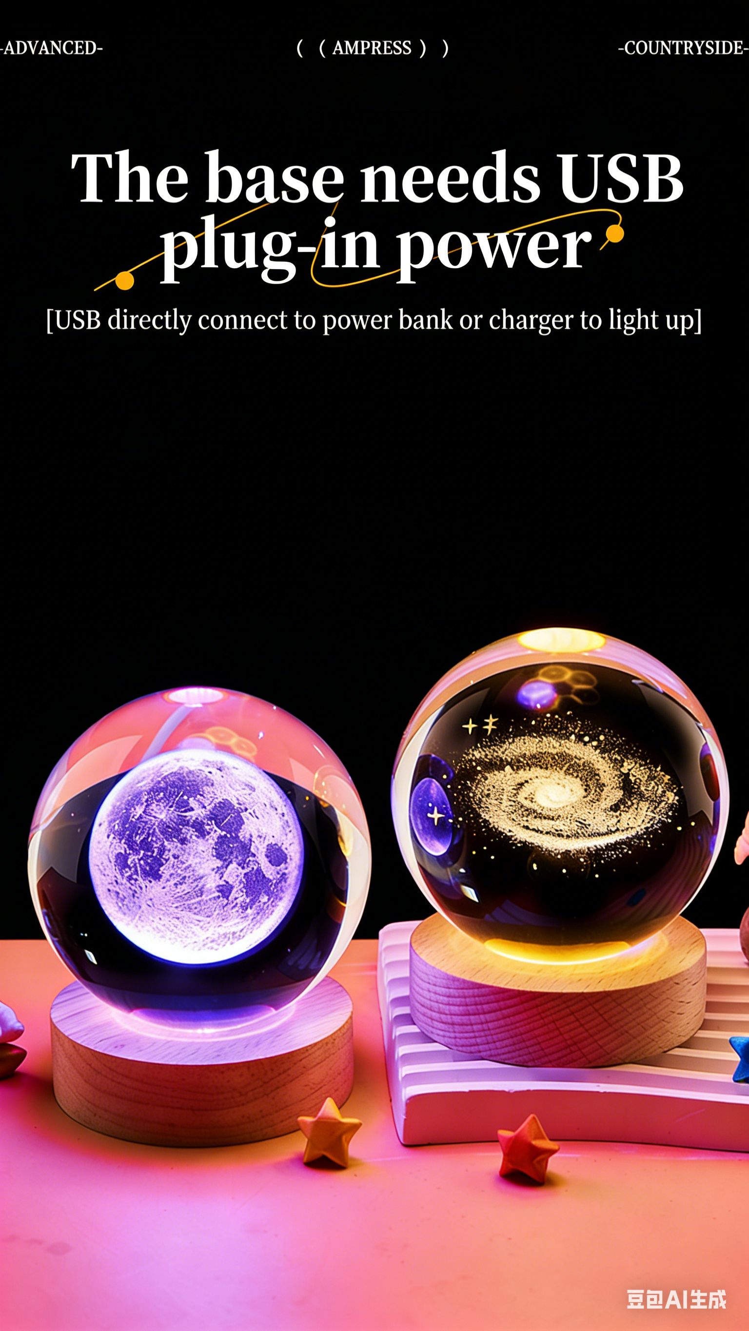 3D Engraved Crystal Ball Night Light – Galaxy, Angel & Deer Designs | Wooden Base, Warm Glow | Ideal Christmas Gift | Vifaa vya Kuzalisha Mwangaza kwa Nyumba (Home Decor & Gifts)