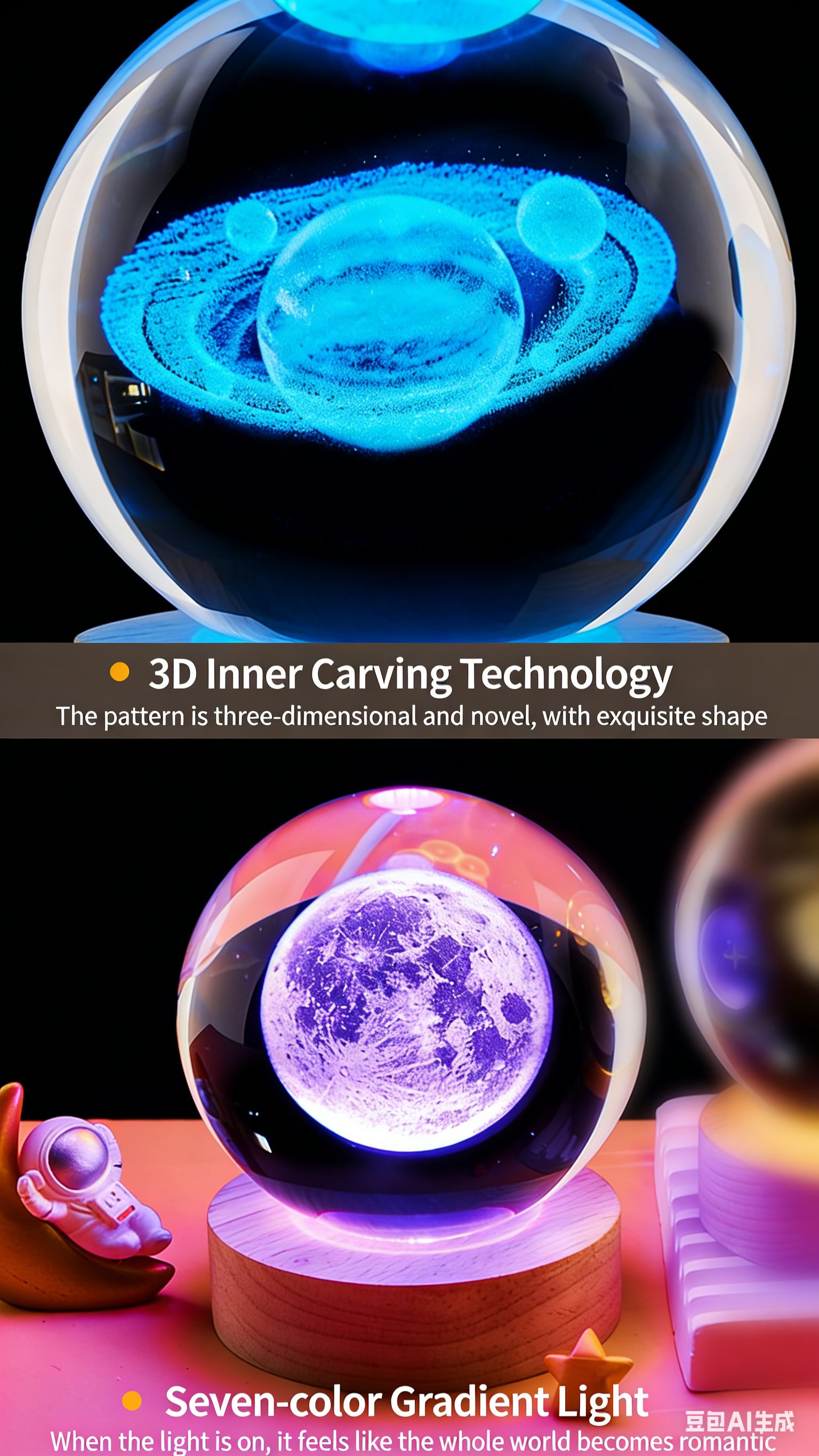 3D Engraved Crystal Ball Night Light – Galaxy, Angel & Deer Designs | Wooden Base, Warm Glow | Ideal Christmas Gift | Vifaa vya Kuzalisha Mwangaza kwa Nyumba (Home Decor & Gifts)