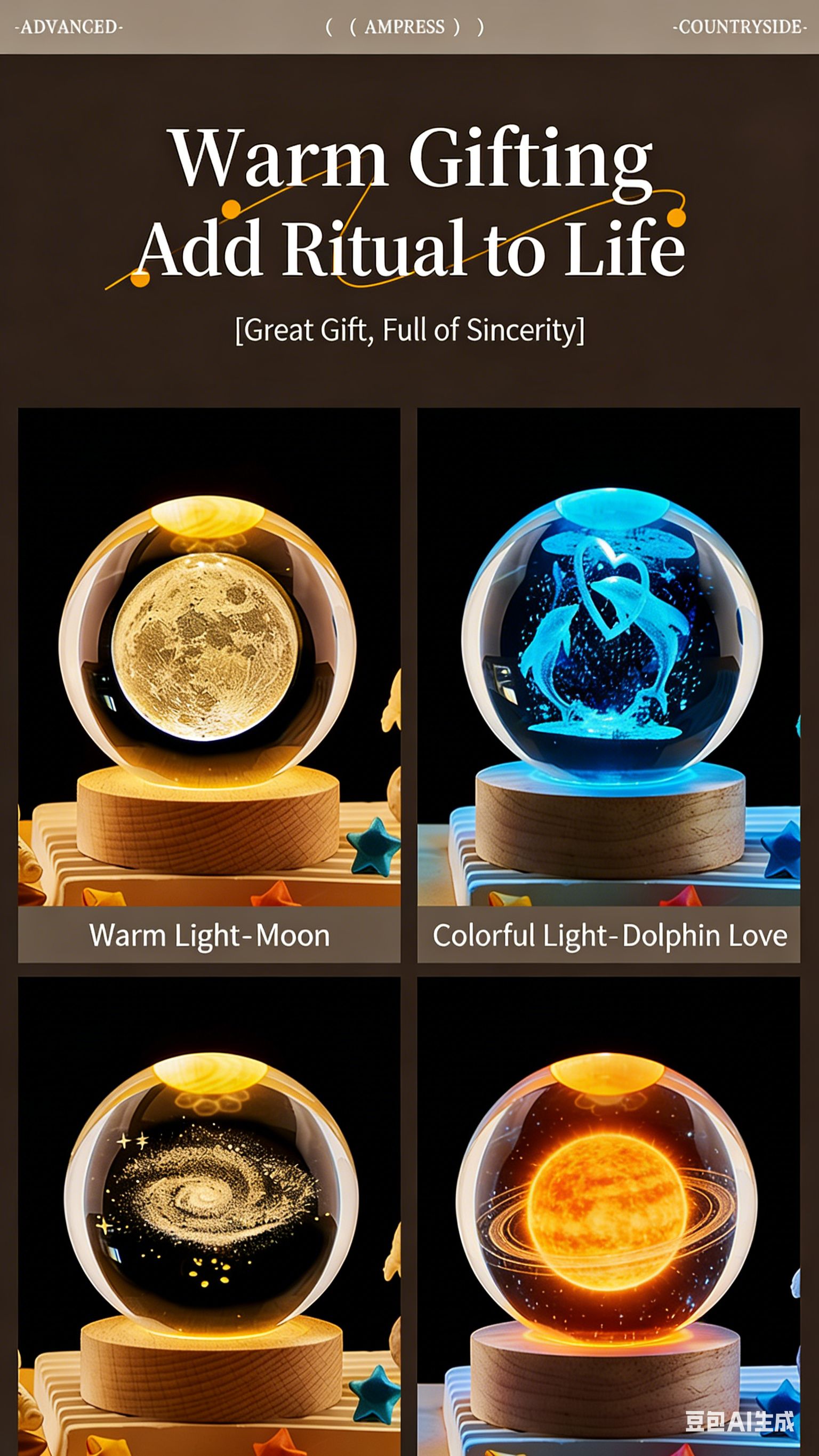 3D Engraved Crystal Ball Night Light – Galaxy, Angel & Deer Designs | Wooden Base, Warm Glow | Ideal Christmas Gift | Vifaa vya Kuzalisha Mwangaza kwa Nyumba (Home Decor & Gifts)