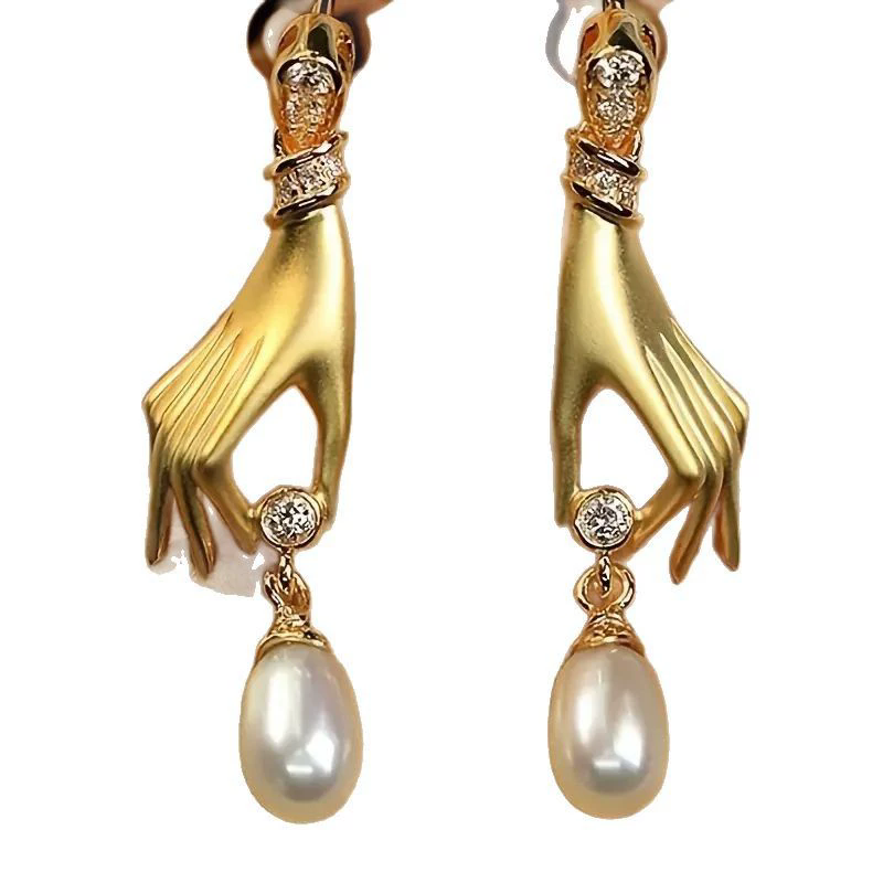 Huitan Novel Design Hand with Imitation Pearl Dangle Earrings for Women Hot Trendy Female Accessory Daily Wear Statement Jewelry A-2062