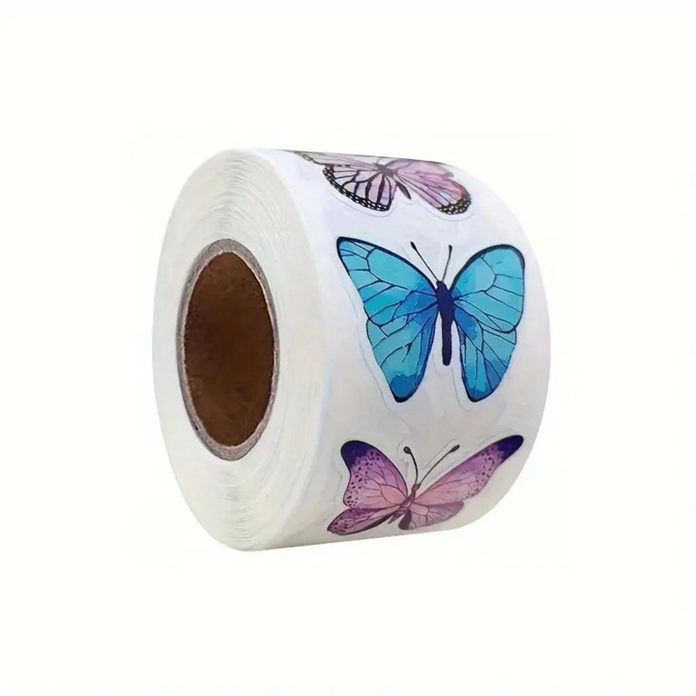 500pcs Amazon hot selling roll pack butterfly flower shaped sticker decoration gift box adhesive sticker label